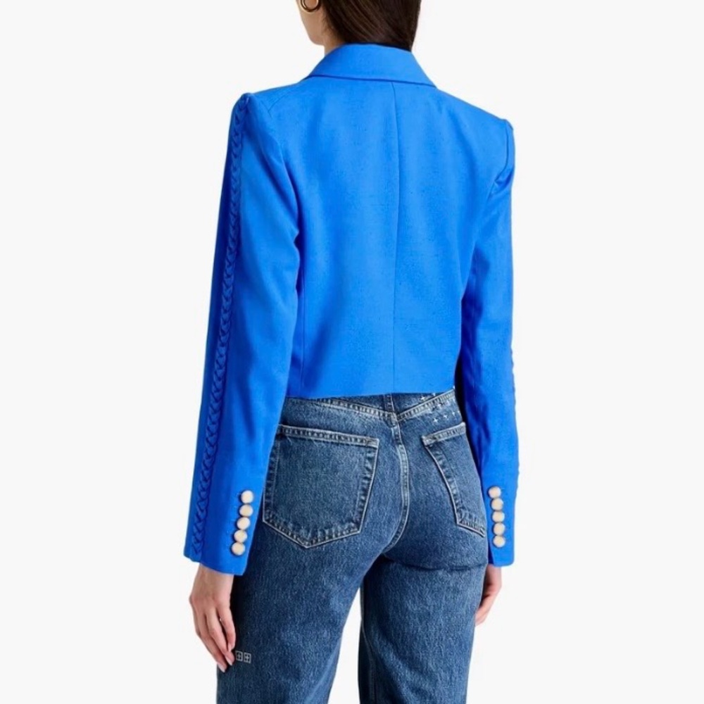 $598 NWOT Veronica Beard Behren Cropped Woven Blazer Jacket in Azure Blue Sz 6 - Picture 2 of 15